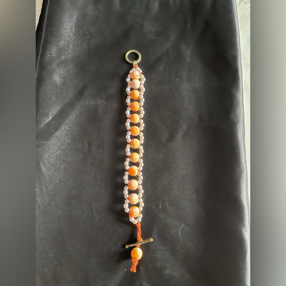 Yellow and White Beaded Bracelet